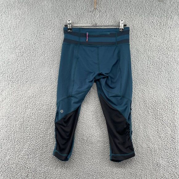 Lululemon Capri Leggings size 4 Teal Black Run Pace Ruched Size 4 - Picture 4 of 10